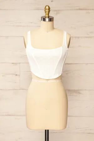Kuroki White | Mesh Floral Corset Crop Top