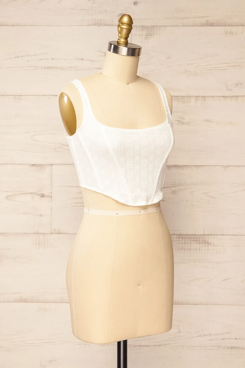Kuroki White | Mesh Floral Corset Crop Top