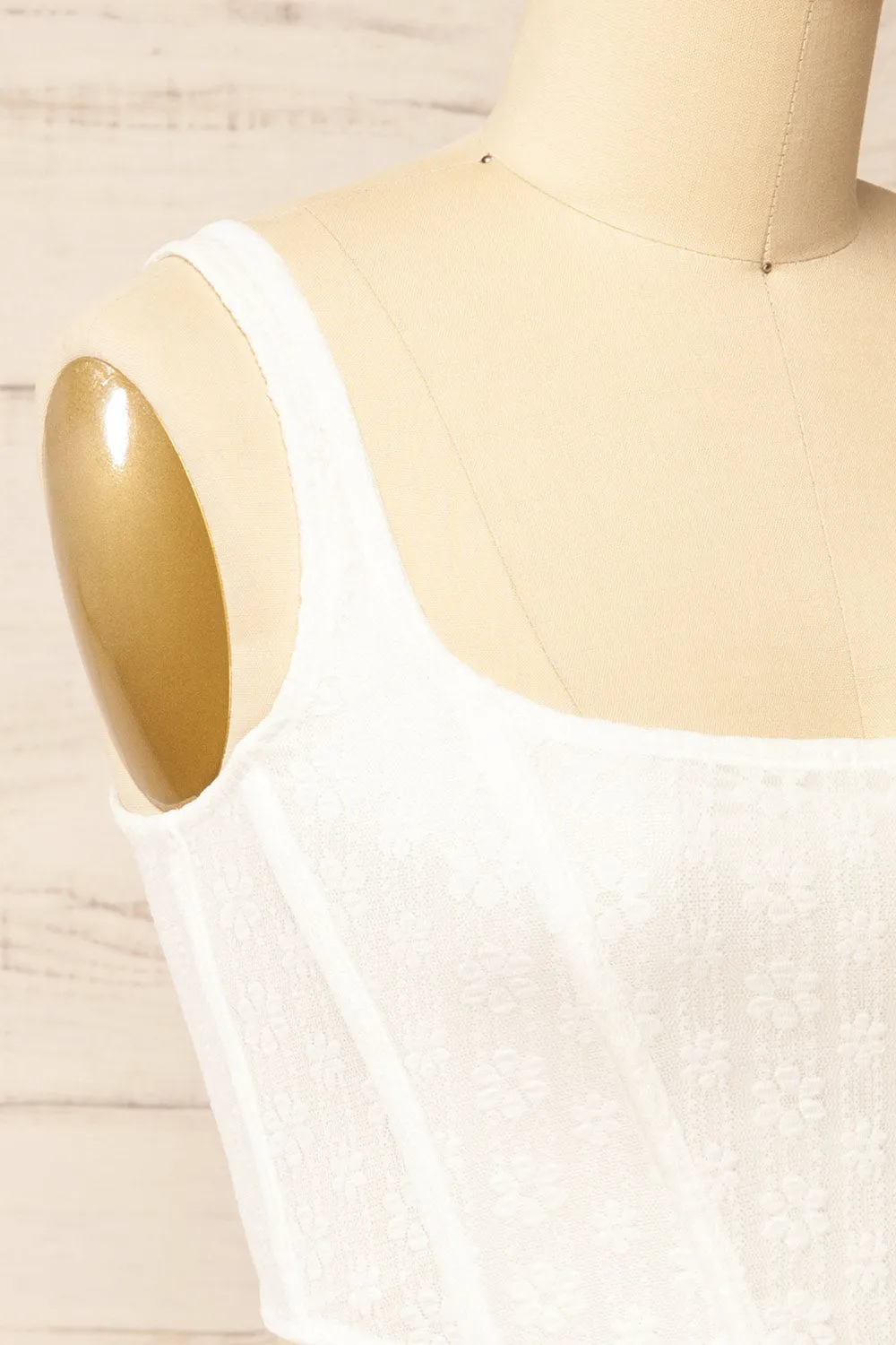 Kuroki White | Mesh Floral Corset Crop Top