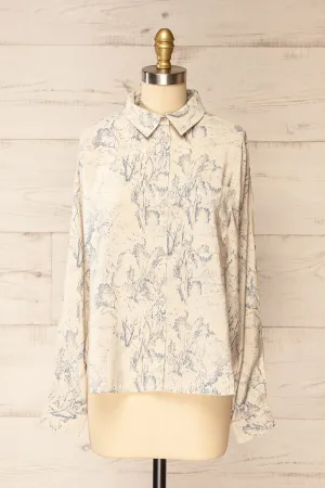 Kythrea | Blouse w/ Blue Vintage Print