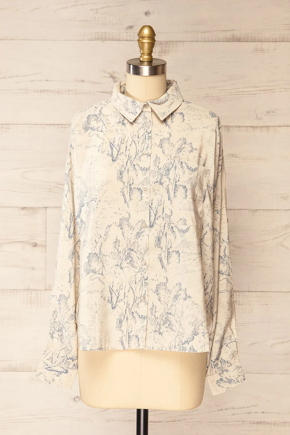 Kythrea | Blouse w/ Blue Vintage Print