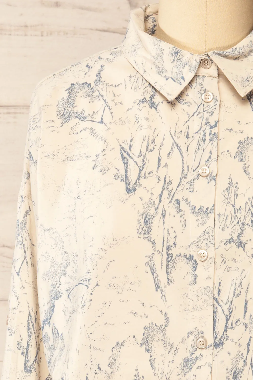 Kythrea | Blouse w/ Blue Vintage Print