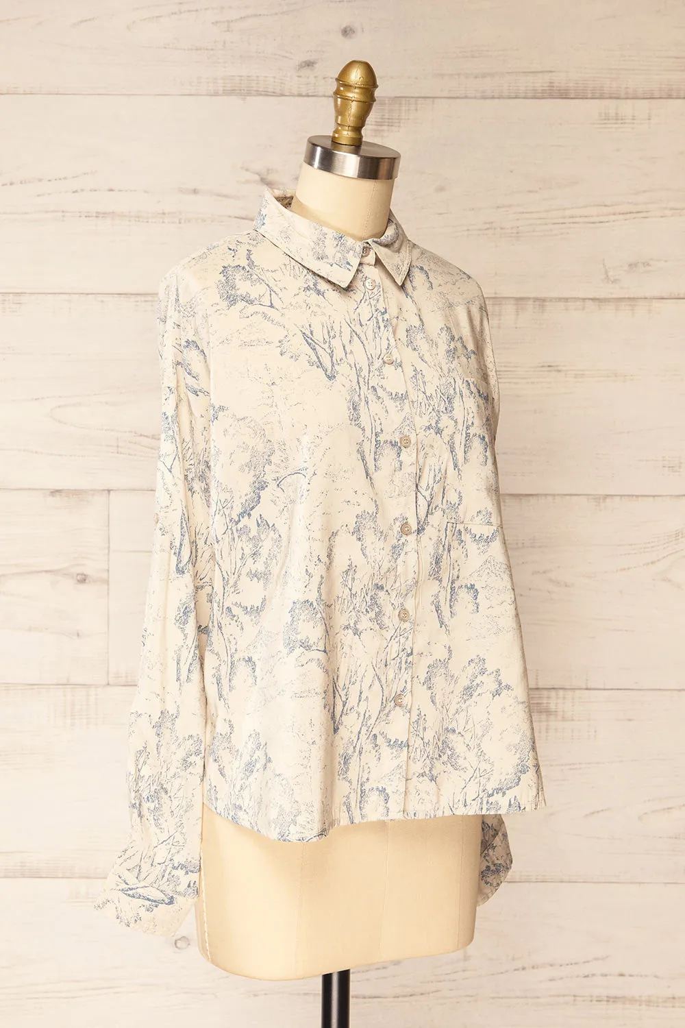 Kythrea | Blouse w/ Blue Vintage Print