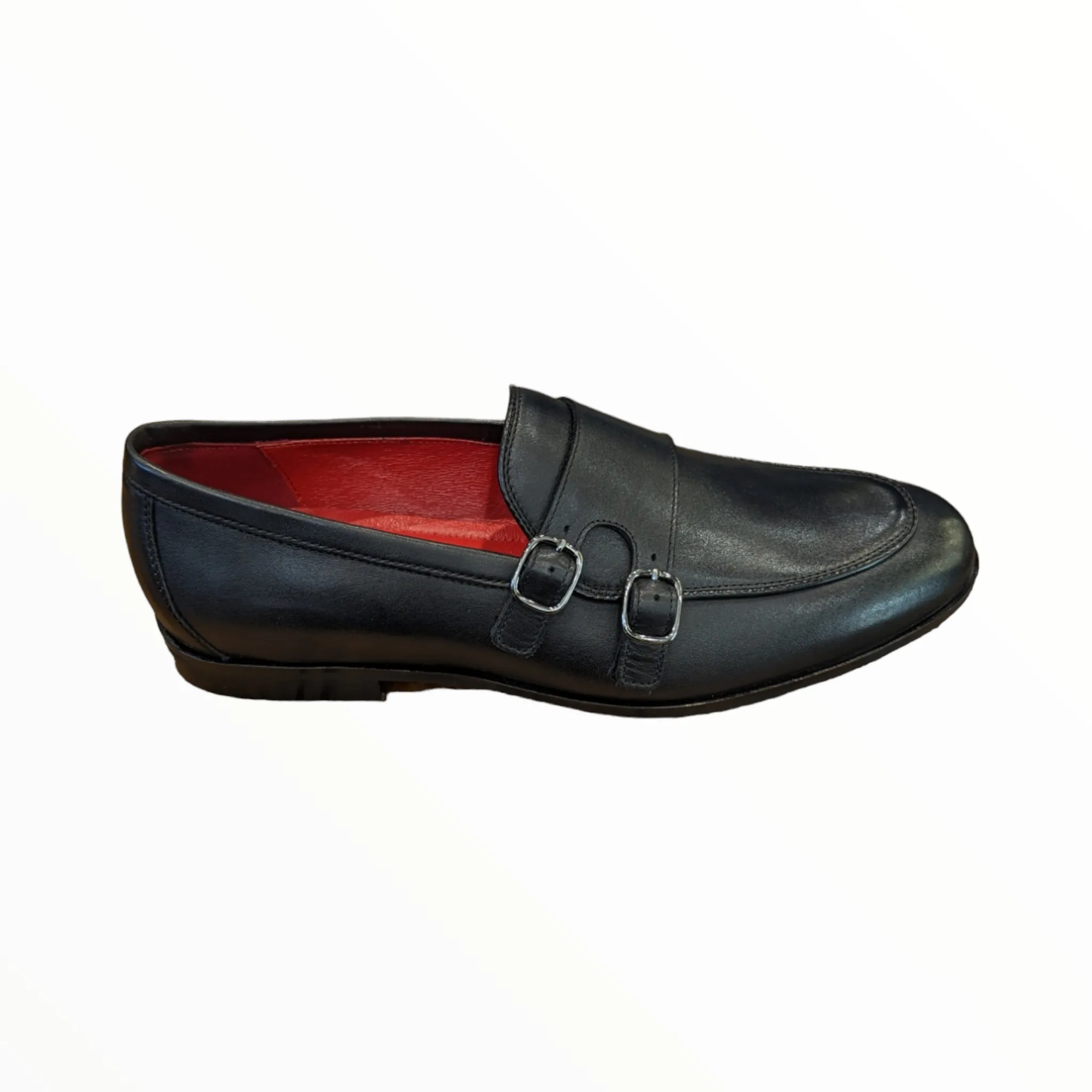 Lacuzzo Luxury Italian Leather Monk Shoe Wide Fit Black