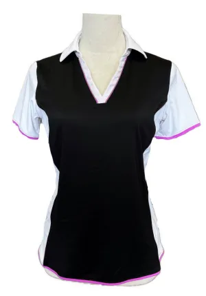 Lady Hagen Black & White Short Sleeve Golf Top w/Purple Accents Size S