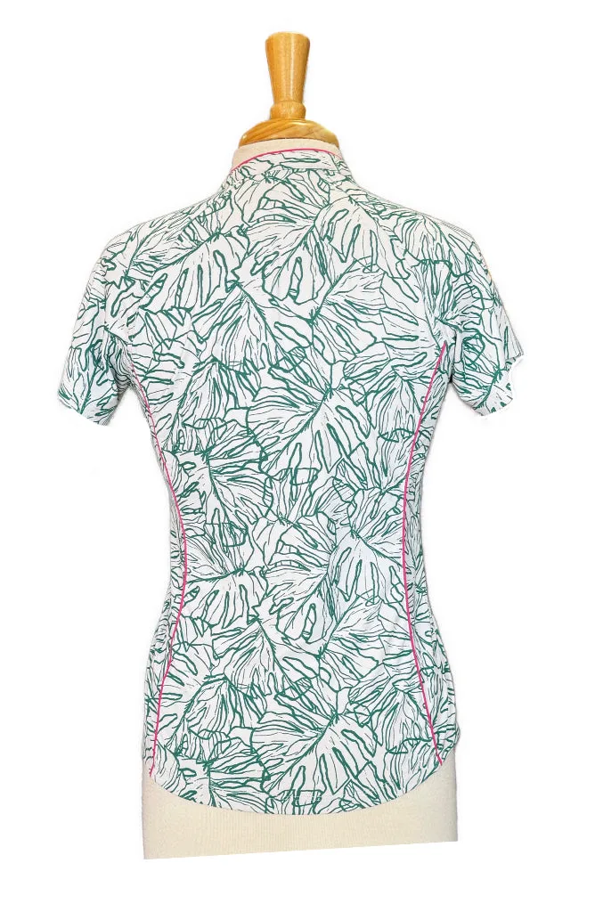Lady Hagen White & Green Tropical Leaf Patterned Short Sleeve Women's Golf Top Size XS
