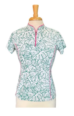 Lady Hagen White & Green Tropical Leaf Patterned Short Sleeve Women's Golf Top Size XS