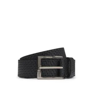 Leather belt with woven effect