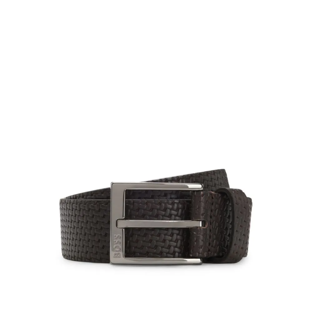 Leather belt with woven effect