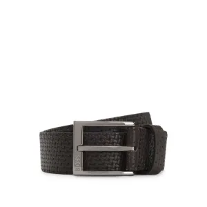 Leather belt with woven effect