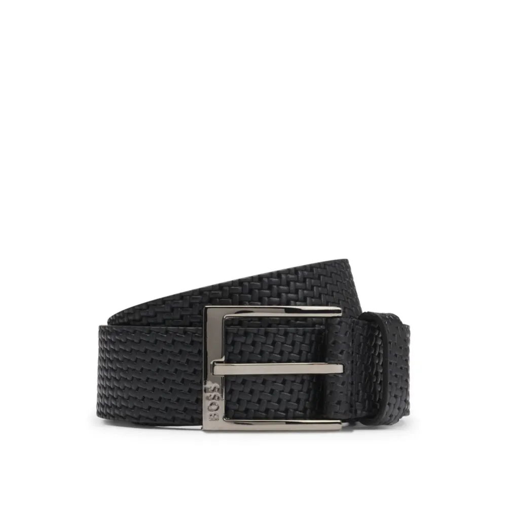 Leather belt with woven effect