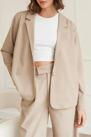 Leonna Beige | Blazer w/ Shoulder Pads