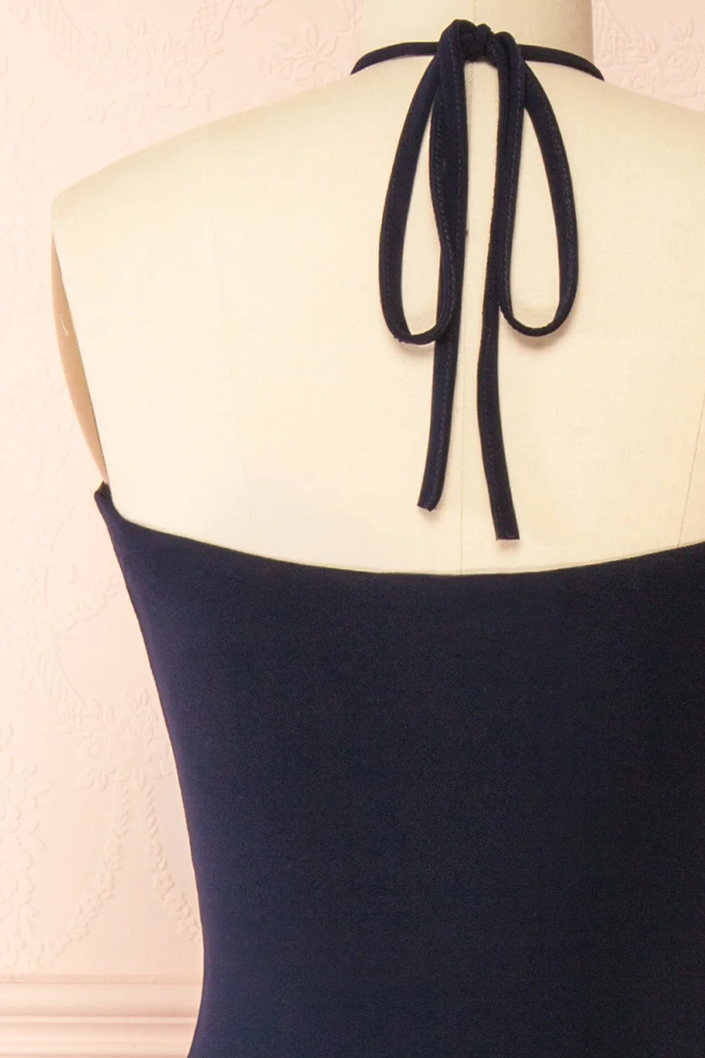 Leora Navy | Long Dress w/ Criss-Cross Halter Neckline