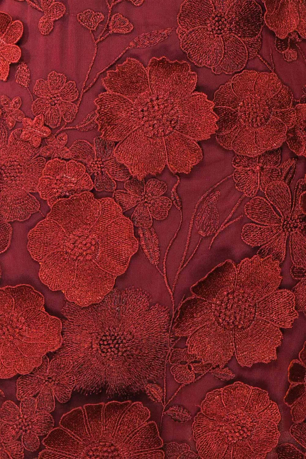 Liliane Burgundy | Short Mesh Dress w/ Floral Appliqués