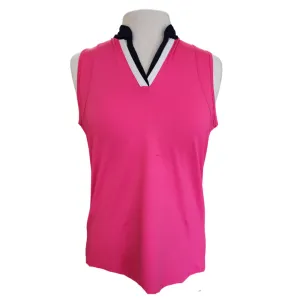 Lucky in Love Hot Pink Sleeveless Golf Top w/ Navy/White Trim Size M MSP$68