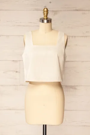 Lukla Beige | Cropped Linen Tank Top
