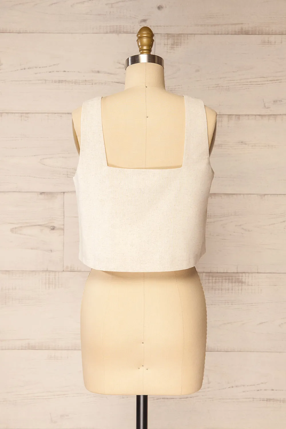 Lukla Beige | Cropped Linen Tank Top