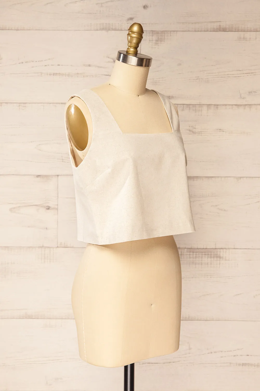 Lukla Beige | Cropped Linen Tank Top