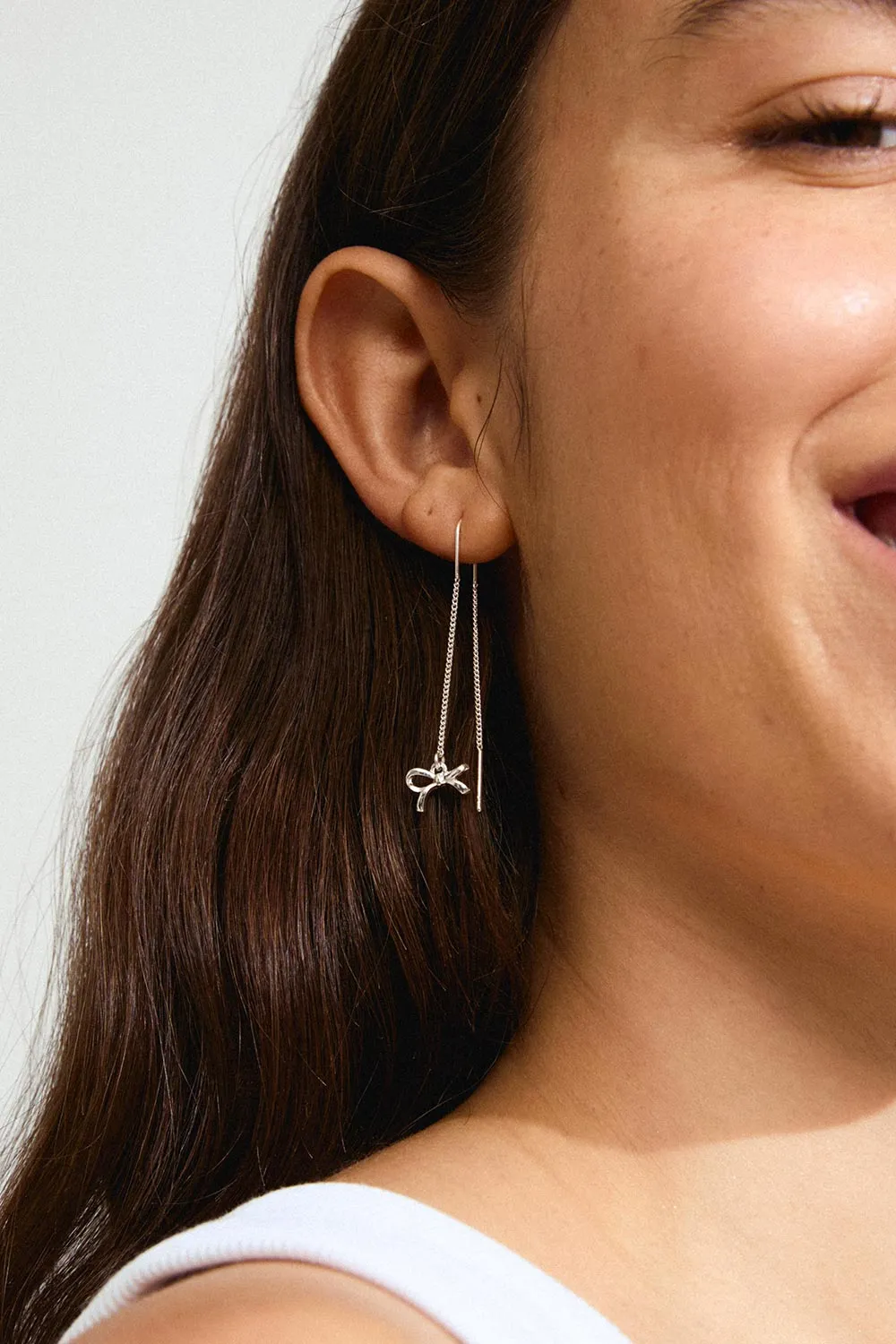 Lysandra Silver | Thread Through Earrings w/ Bow
