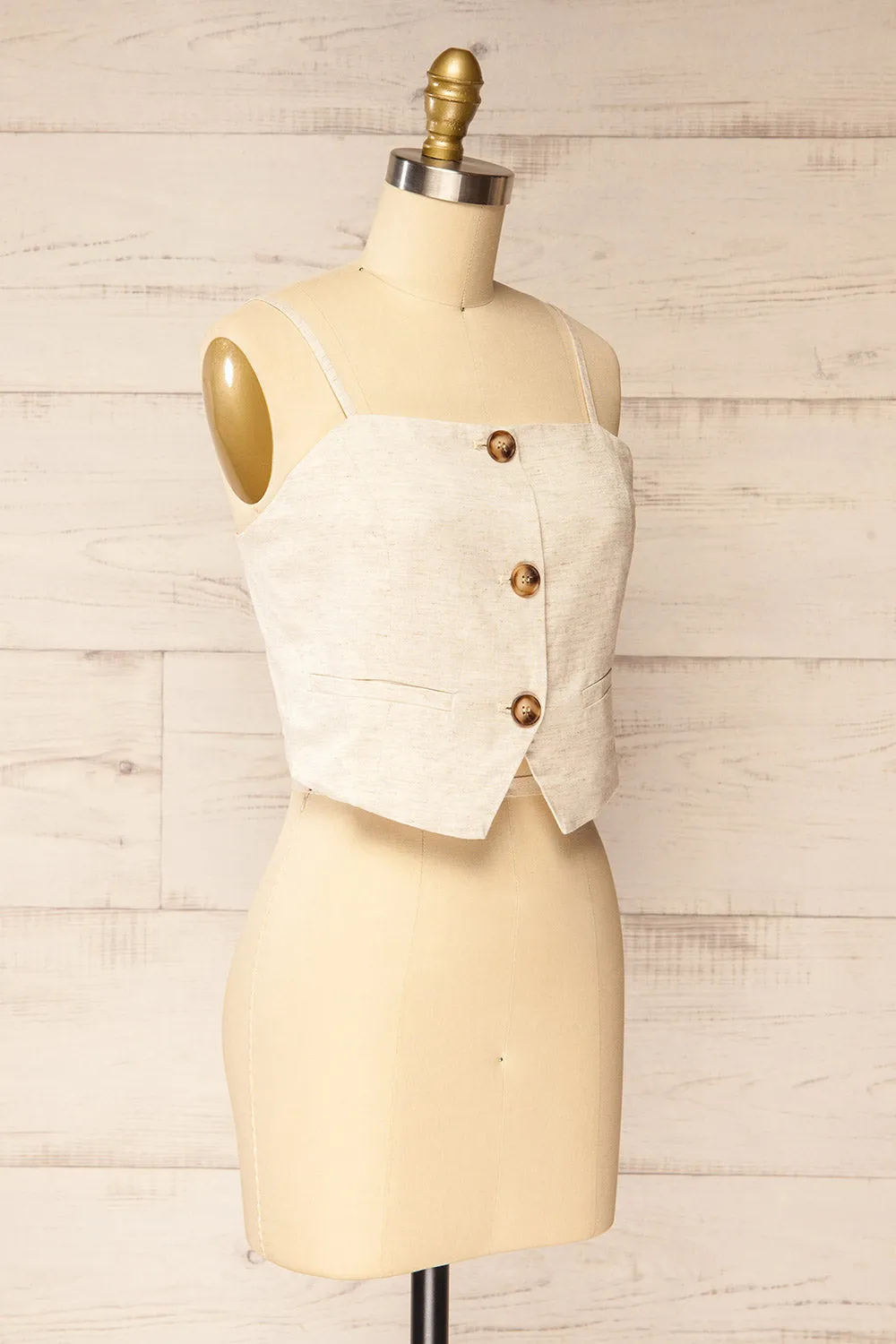 Malekhu | Beige Cropped Vest Top
