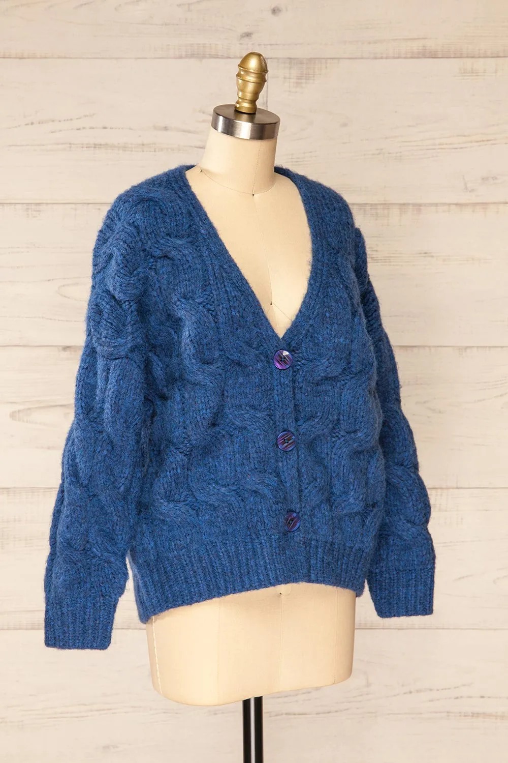 Manchester | Blue Button-Up Thick Knit Cardigan