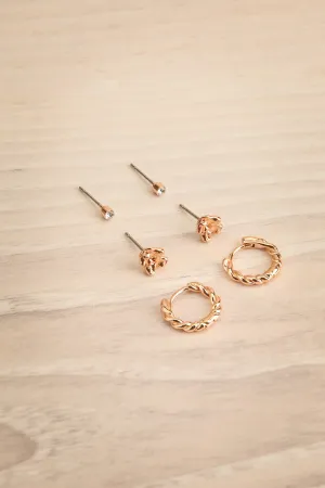 Manuel | Set of 3 Rosegold-Plated Earrings