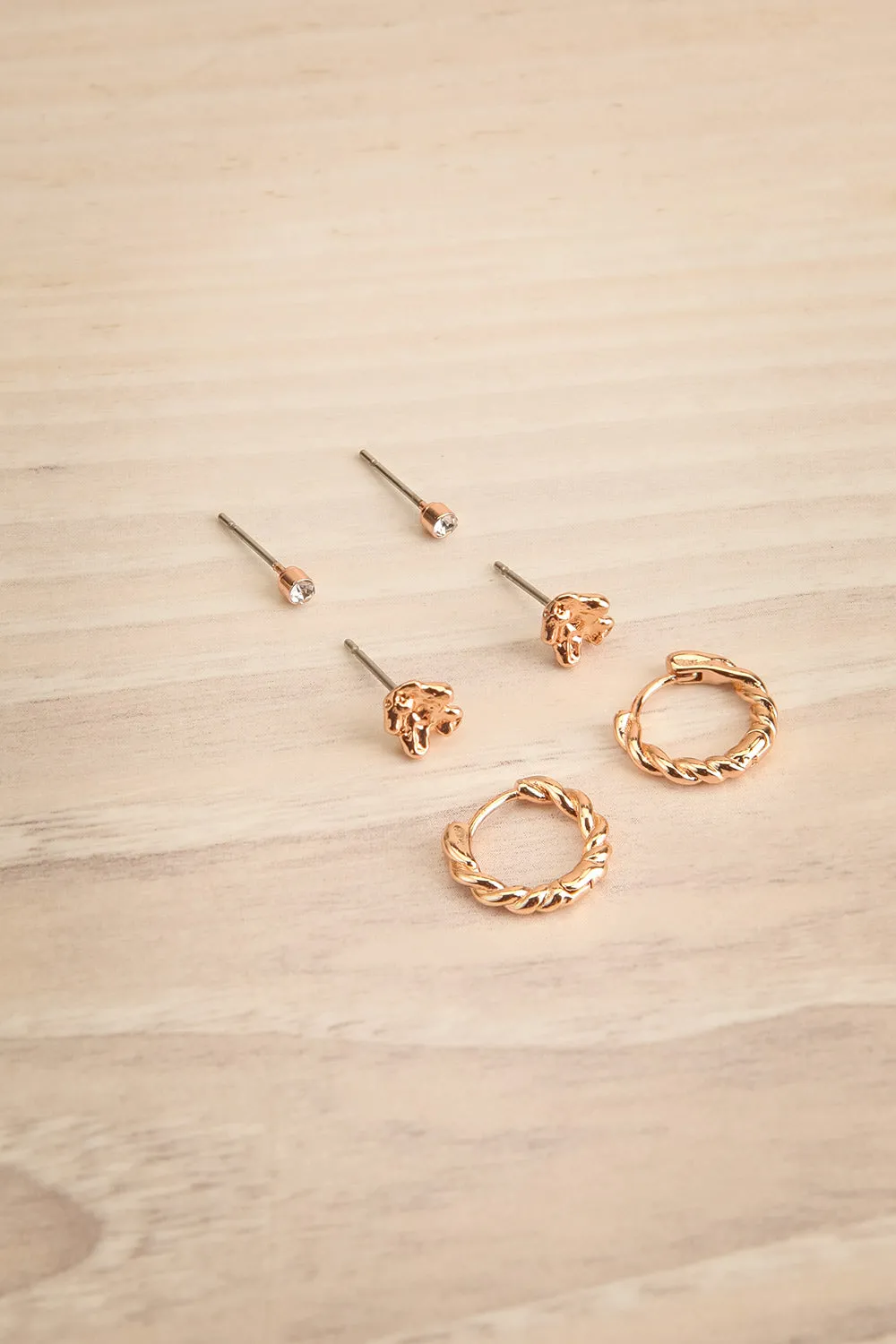 Manuel | Set of 3 Rosegold-Plated Earrings
