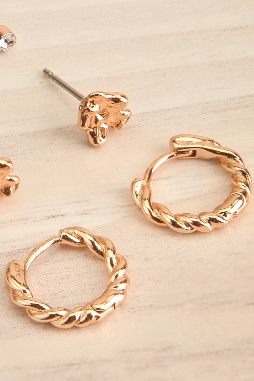 Manuel | Set of 3 Rosegold-Plated Earrings