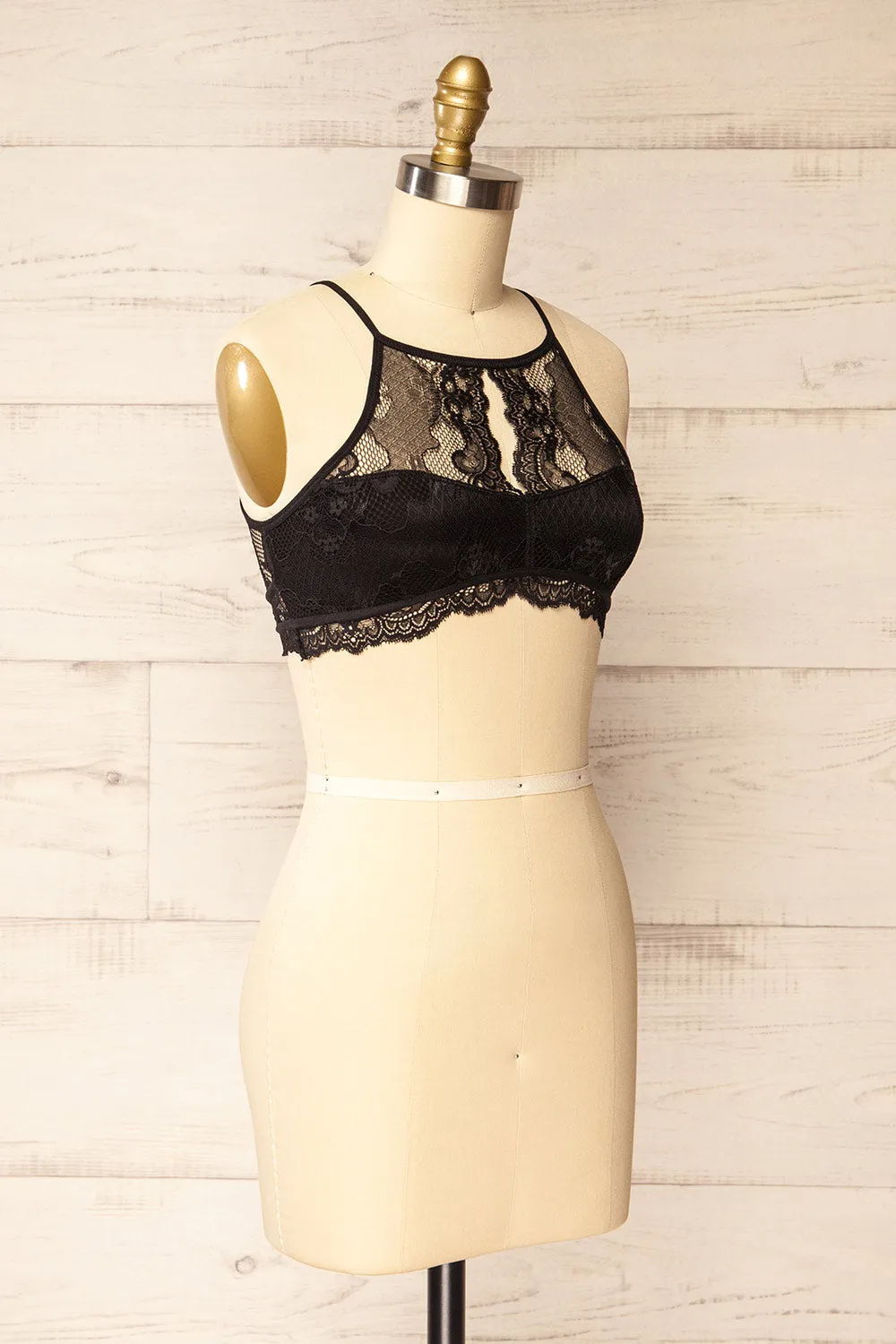 Maven | Black Lace Halter Bralette