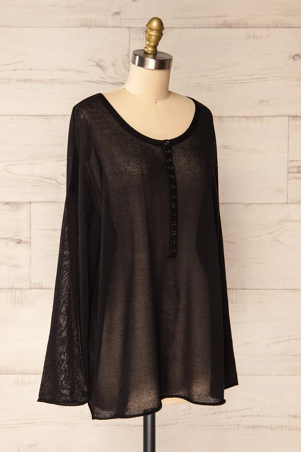 Melbourne Black | Sheer Oversized Long Sleeve Top