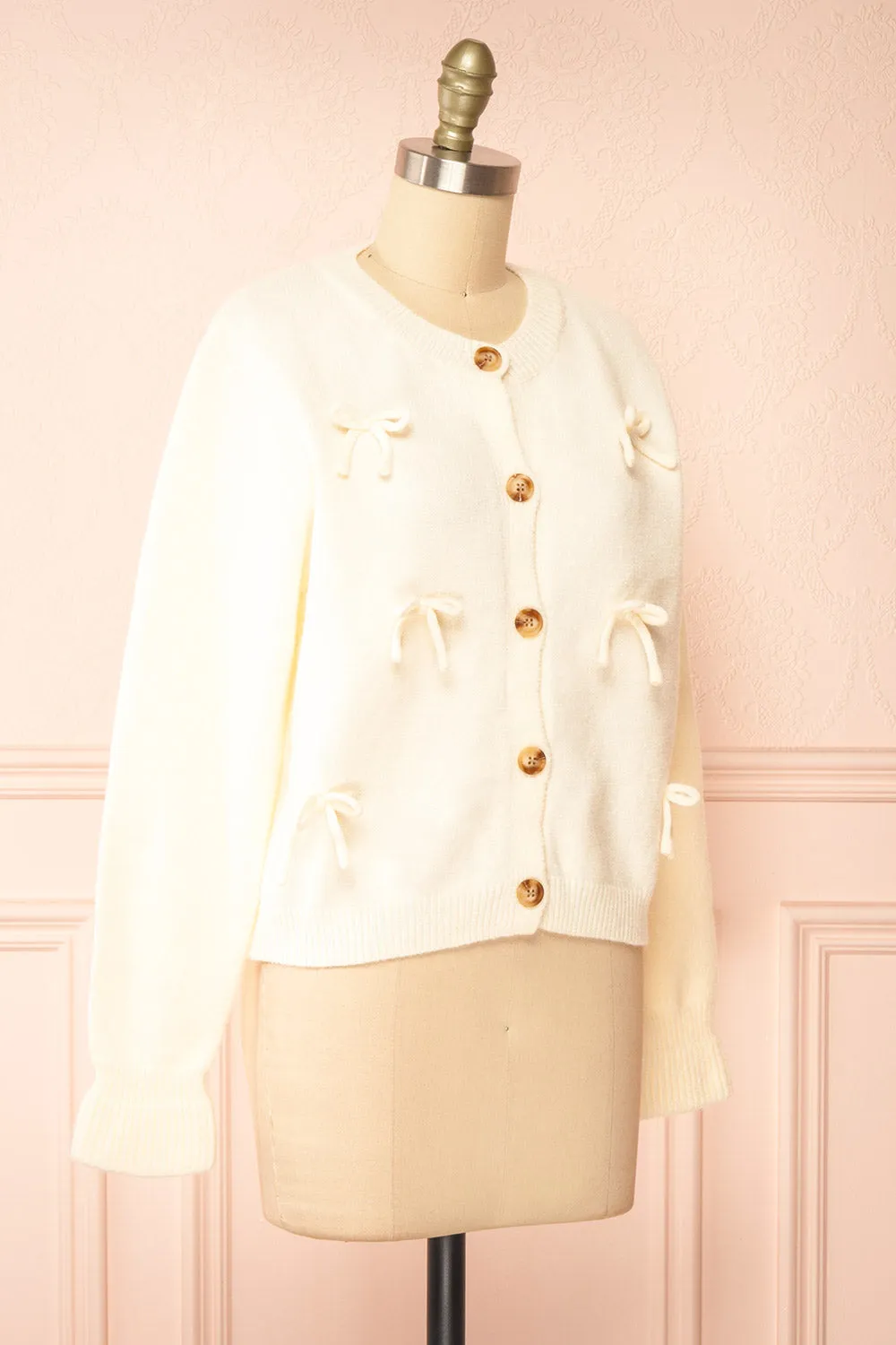 Minara | Ivory Button-Down Cardigan w/ Bows