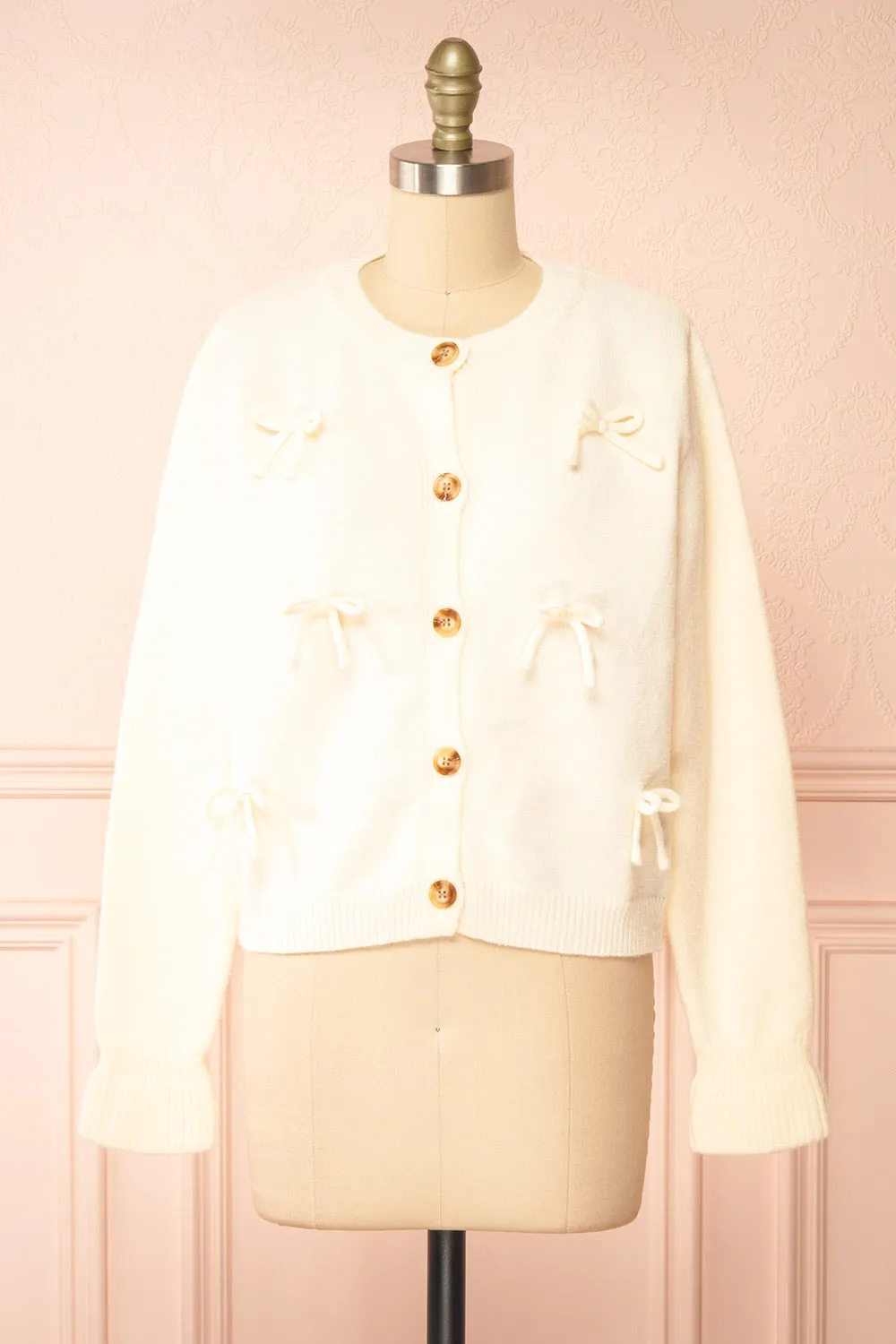 Minara | Ivory Button-Down Cardigan w/ Bows