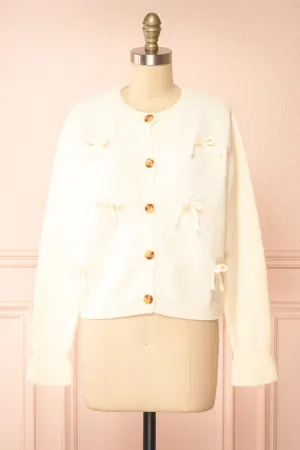 Minara | Ivory Button-Down Cardigan w/ Bows
