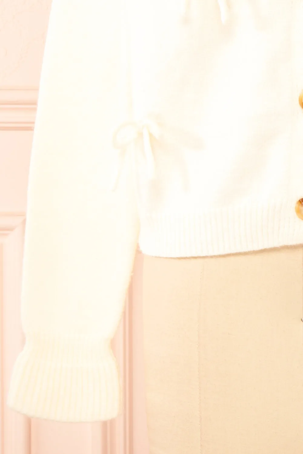 Minara | Ivory Button-Down Cardigan w/ Bows