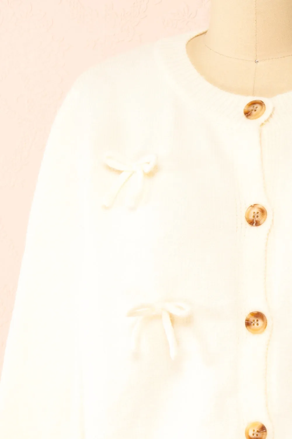 Minara | Ivory Button-Down Cardigan w/ Bows