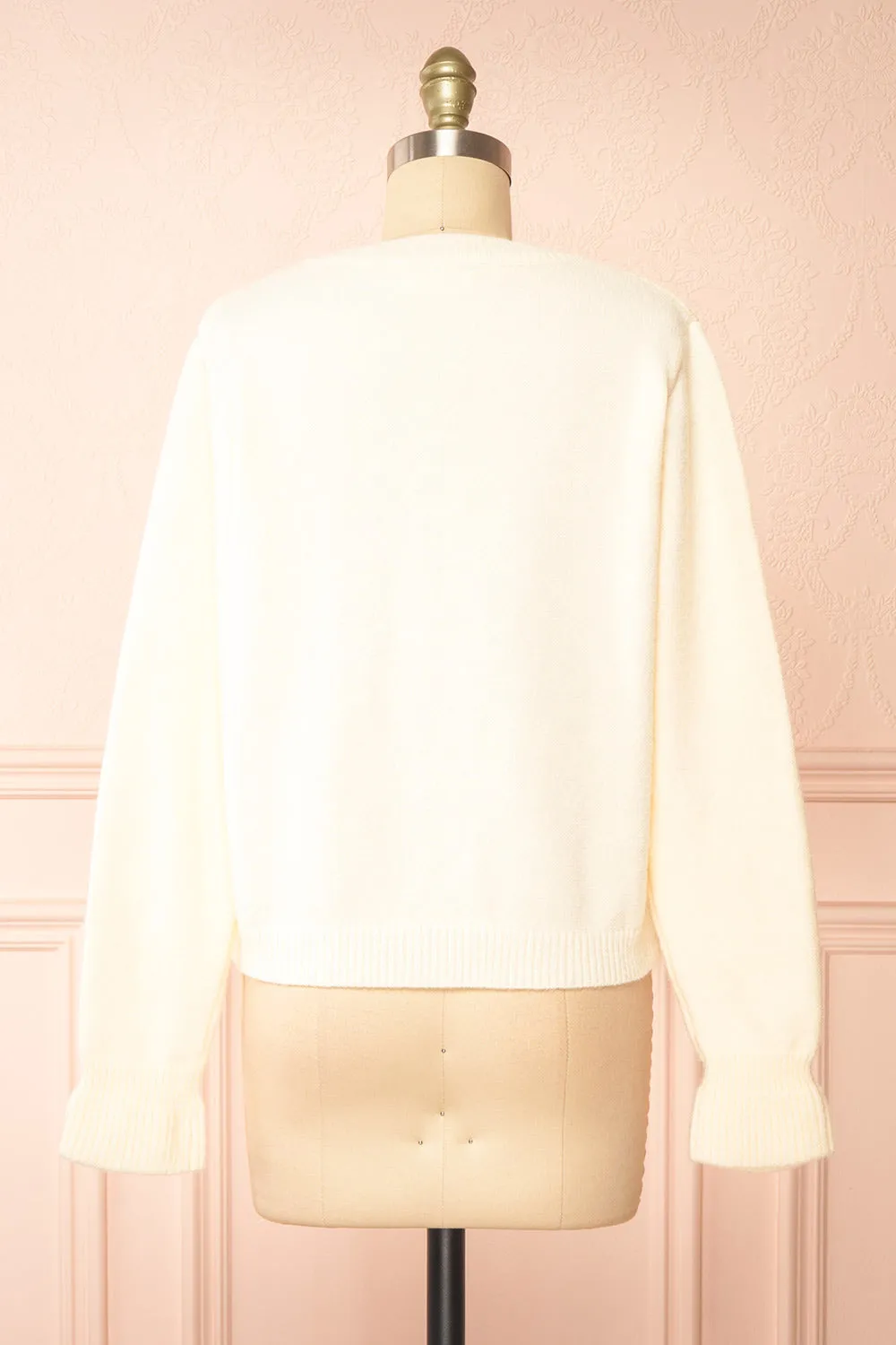 Minara | Ivory Button-Down Cardigan w/ Bows