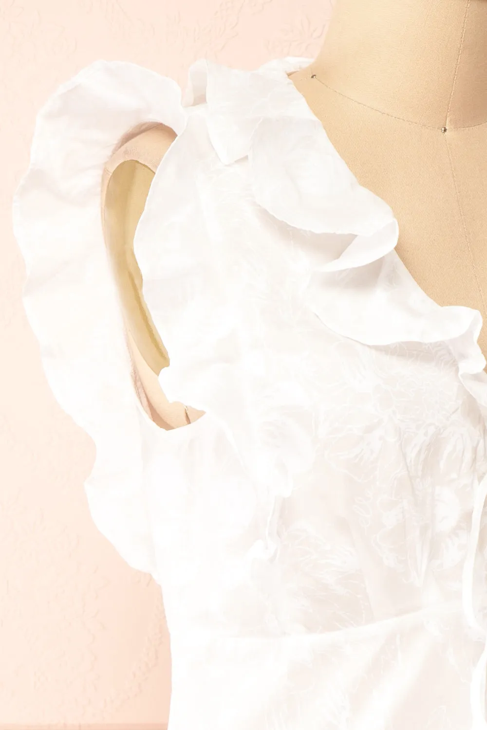 Minjae | White Sleeveless Top w/ Ruffles