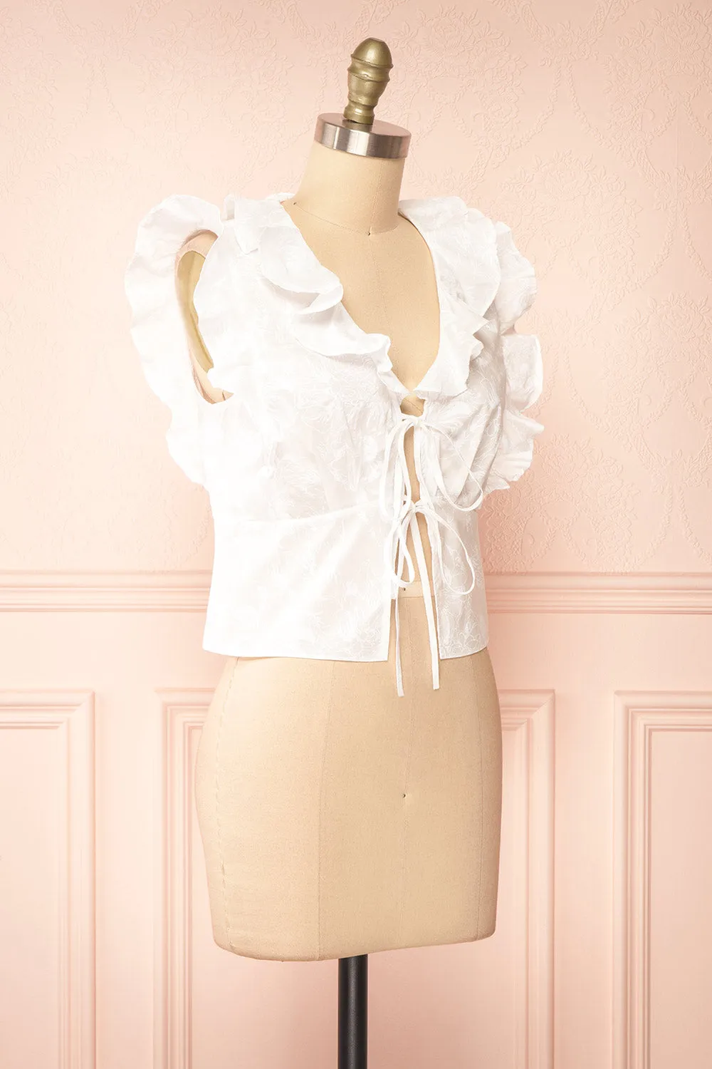 Minjae | White Sleeveless Top w/ Ruffles