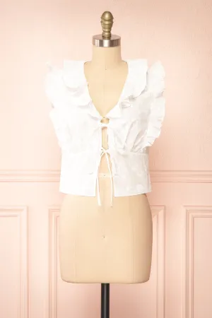 Minjae | White Sleeveless Top w/ Ruffles