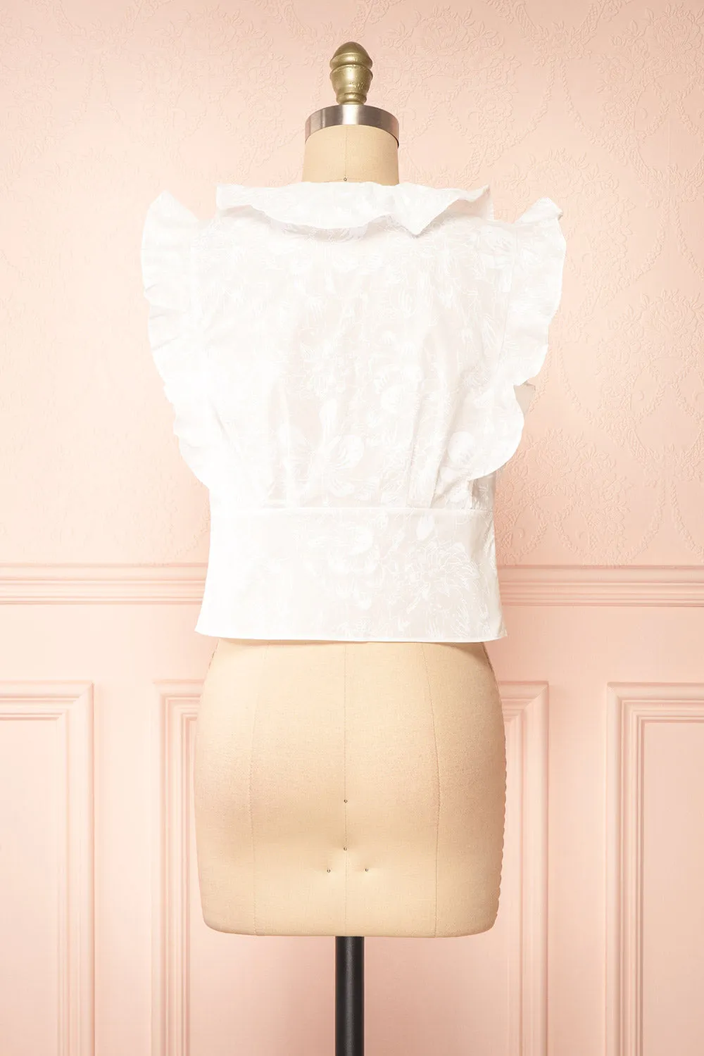 Minjae | White Sleeveless Top w/ Ruffles