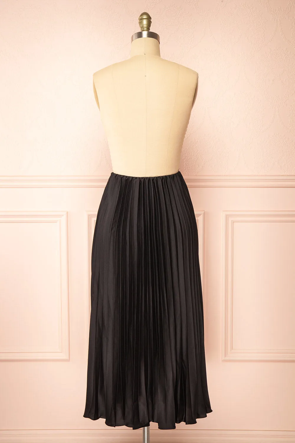 Mirys Black | Pleated Satin Midi Skirt