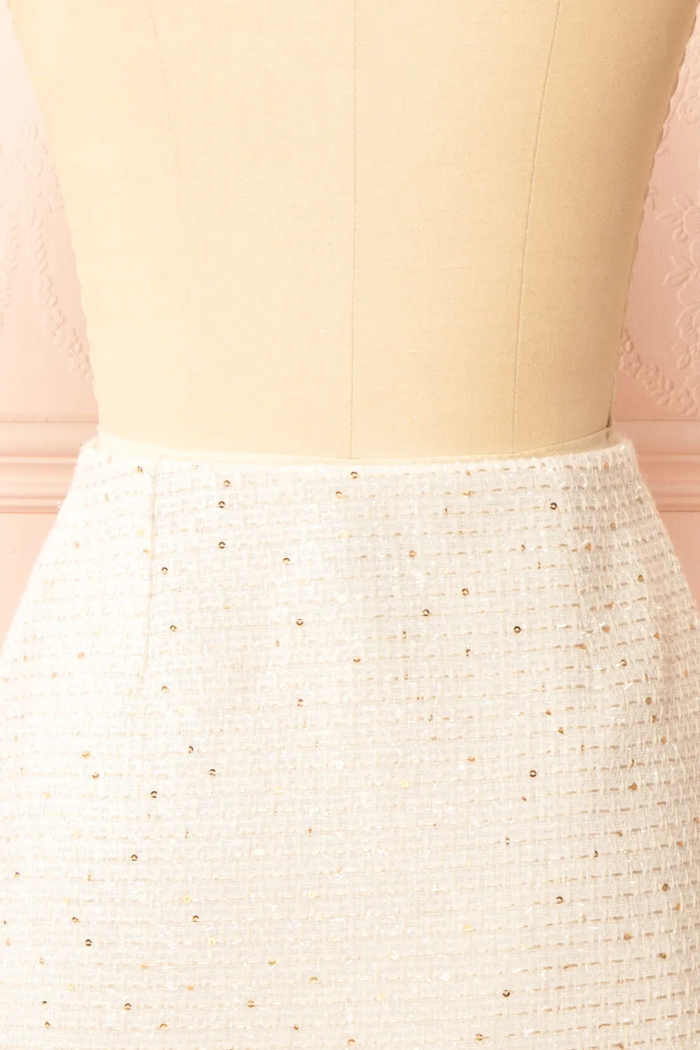 Miskilee | Beige Tweed Mini Skirt w/ Sequins