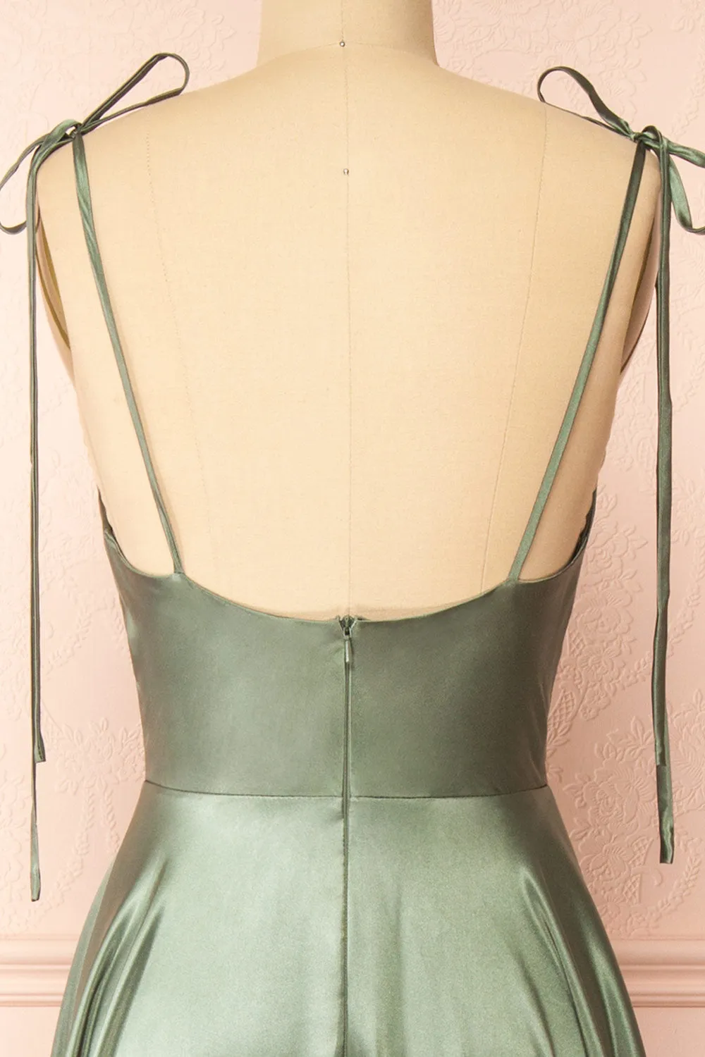 Moira Khaki | Cowl Neck Satin Maxi Dress w/ High Slit