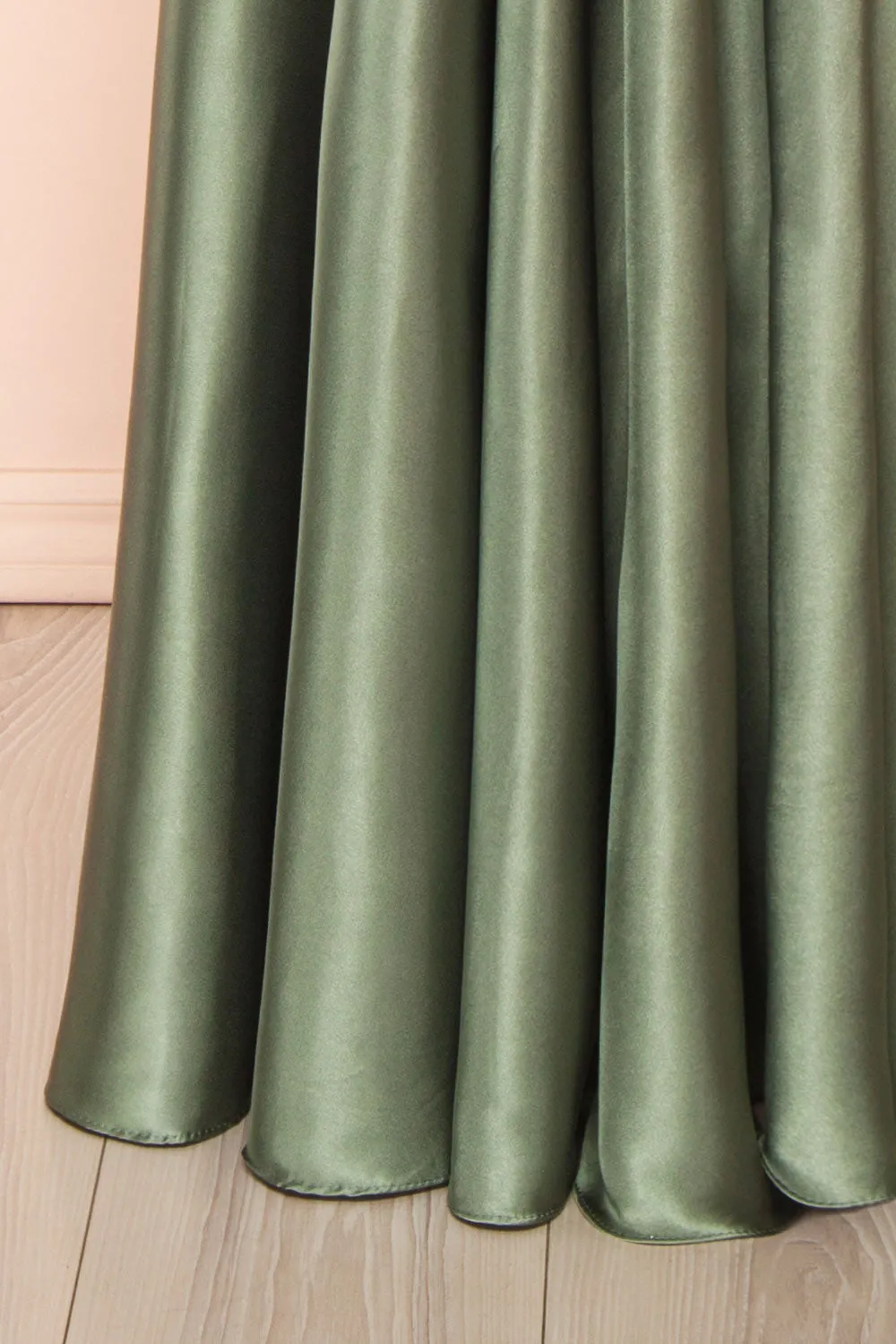 Moira Khaki | Cowl Neck Satin Maxi Dress w/ High Slit