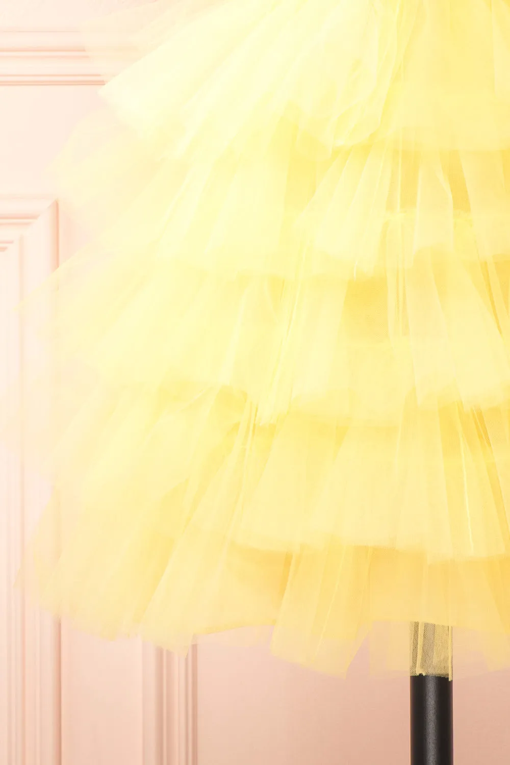 Myrah Yellow | Strapless Tiered Tulle Short Dress