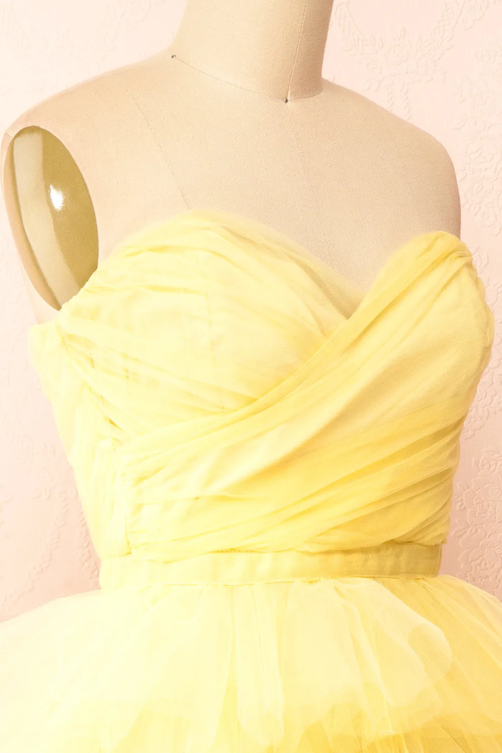Myrah Yellow | Strapless Tiered Tulle Short Dress