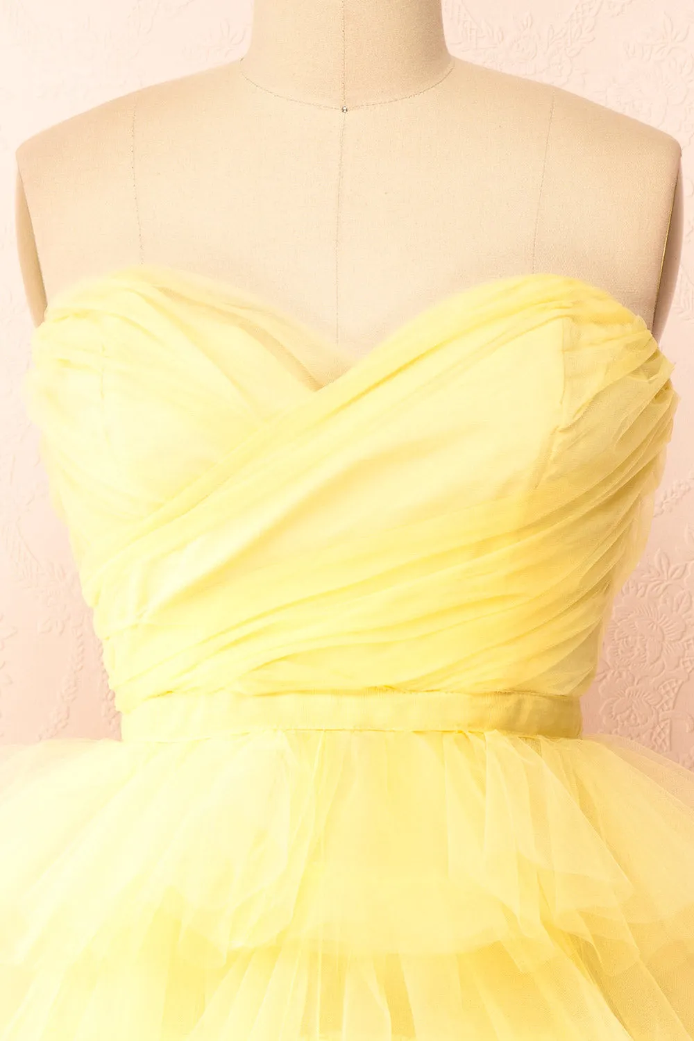 Myrah Yellow | Strapless Tiered Tulle Short Dress