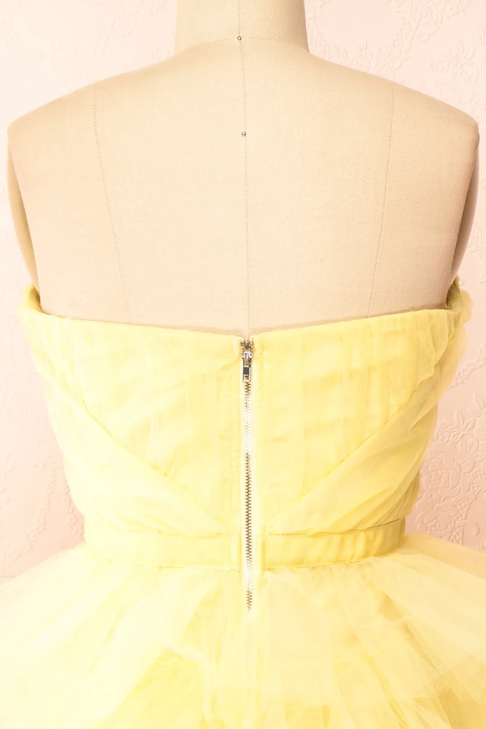 Myrah Yellow | Strapless Tiered Tulle Short Dress