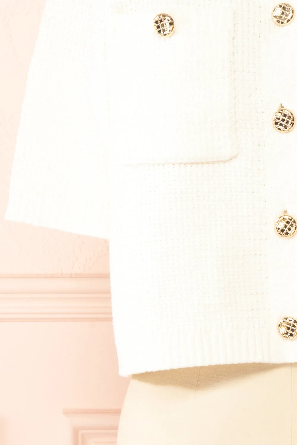 Nadima | Ivory Knit Cardigan w/ Pockets & Gold Buttons