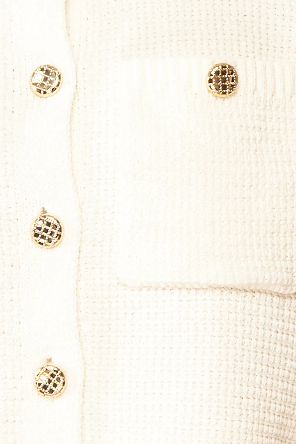 Nadima | Ivory Knit Cardigan w/ Pockets & Gold Buttons